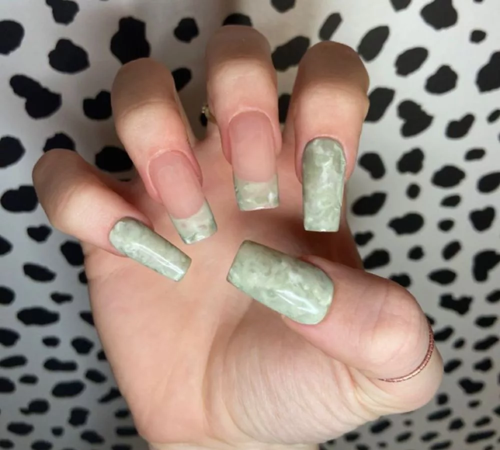 Marble Sage Green French Tips