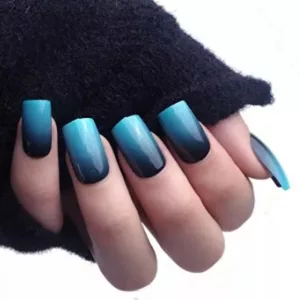 Ombre In Blue And Black For Short Nails