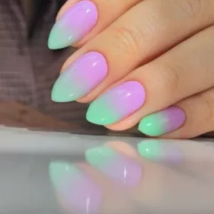Ombre Purple and Green Almond Nails