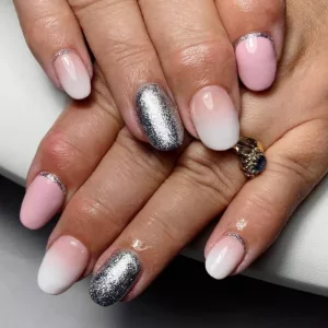 Pink And White Ombre Pattern For Round-Formed Nails
