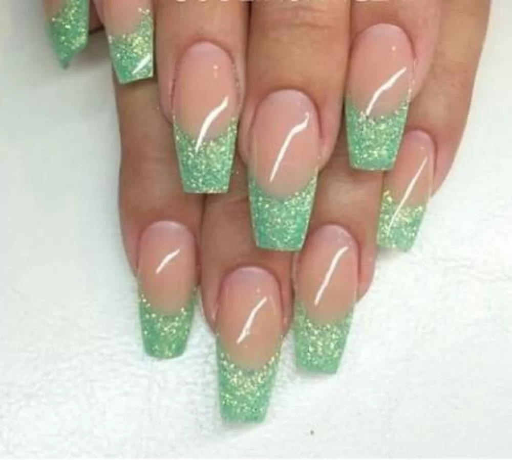 Sage Green Tips with Glitter