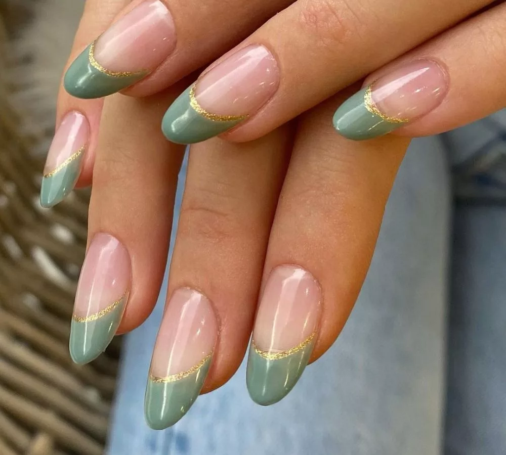 Sage Green Tips with Gold Accents