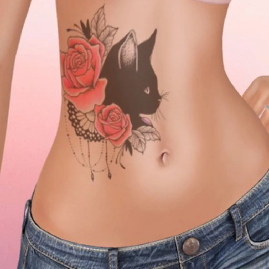 Cat Tattoo With Belly Button