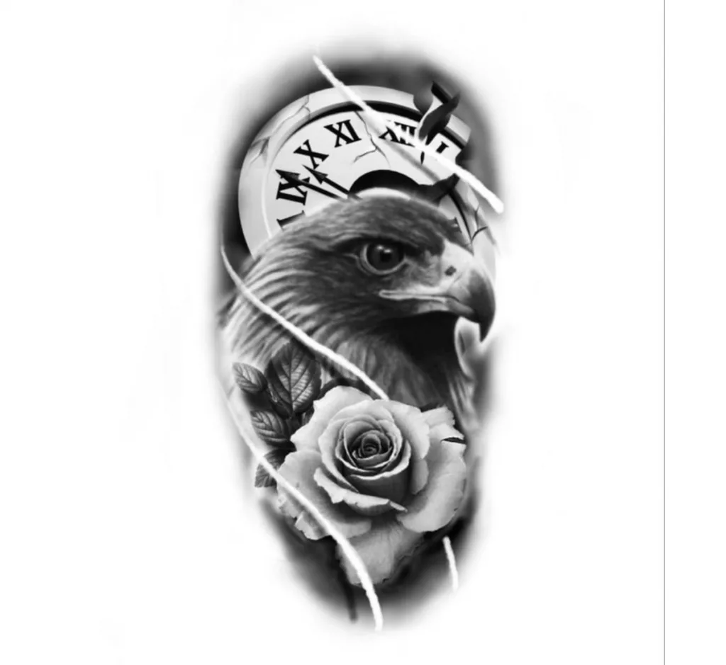 Eagle and Rose Tattoo