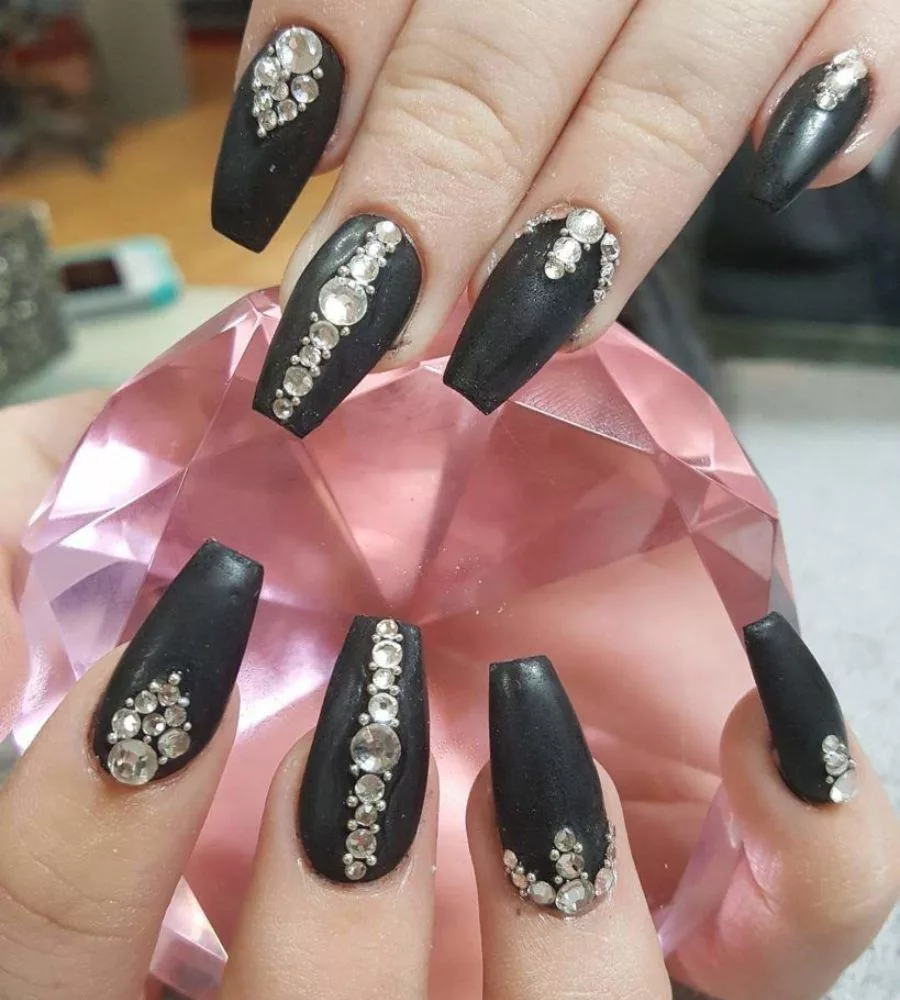 black coffin nails with diamonds
