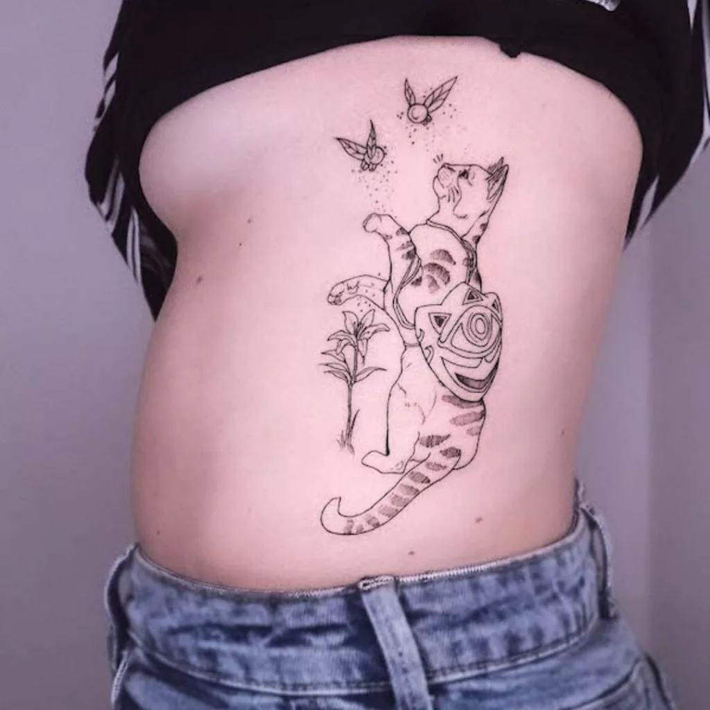 cat tattoo navel