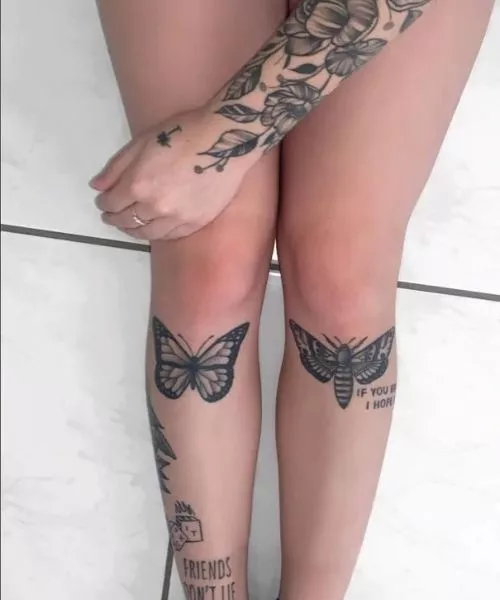 Butterfly And Bee Knee Tattoo Designs for Women