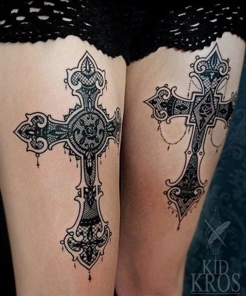 Cross Knee Tattoo For Female