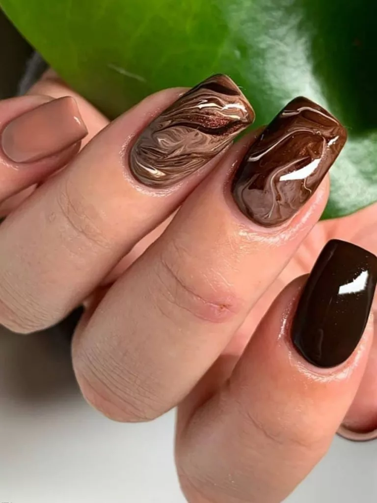 Different Shades of brown Acrylic Nails