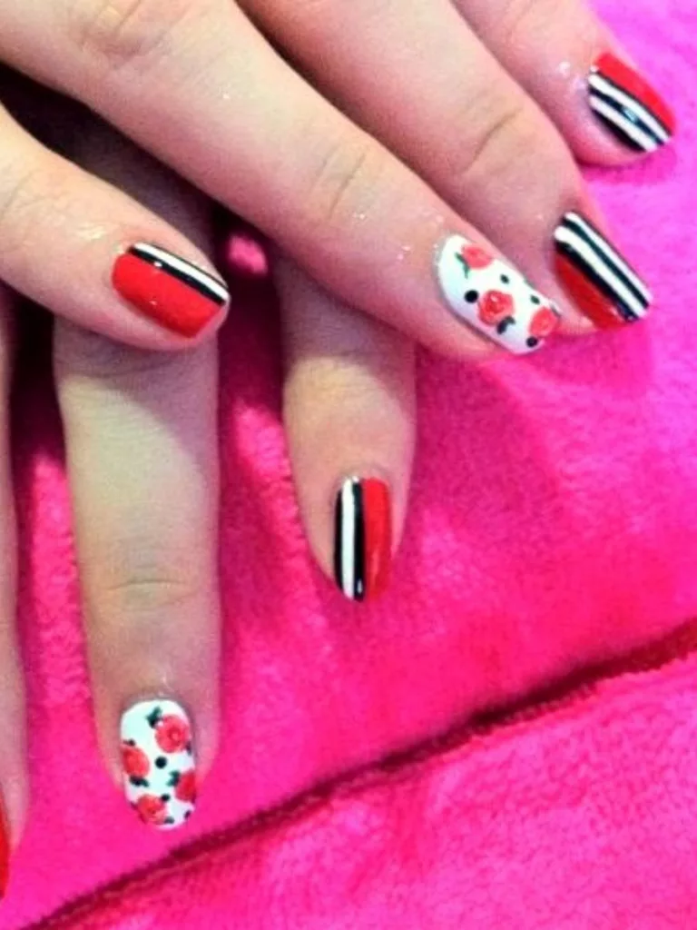 Edgy Stripes Red And Black Nail