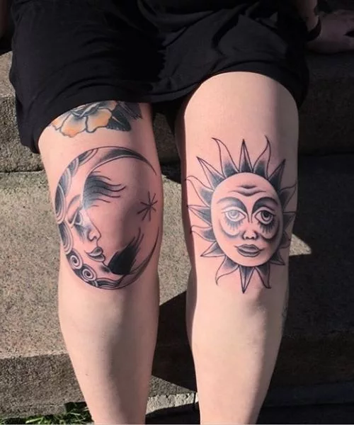 Moon Knee Tattoo Design For Female