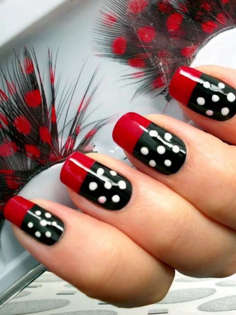 Polka Dots  Red Nails and Black Tips