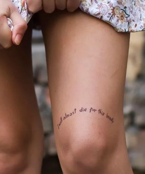 Quote Knee Tattoo Design For Ladies