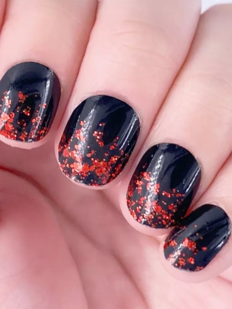 Red Nails with Black Tips Design
