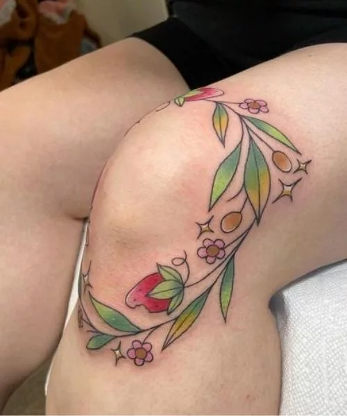 flower-around-Knee-tattoo-for-female-