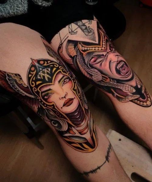 king-and-queen-knee-tattoo
